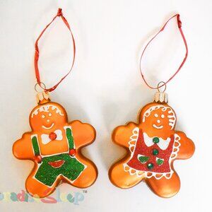 🎄 Gingerbread Man & Woman Glass Dessert Christmas Ornaments.